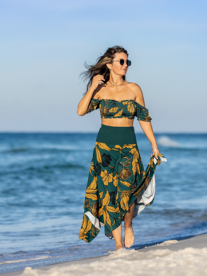 Navalora Women's Emerald Enchantment Resort Dress – women's swimwear, worn with the Smocked Underwire Bikini Top Alternate View
