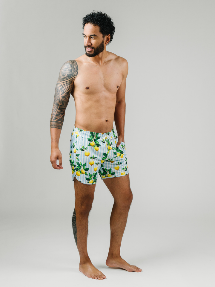 Navalora Swim Men's Amalfi Coast Inspired Lemon Swim Shorts, Alternate Studio View