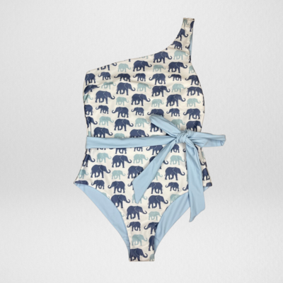 Navalora Matching Swimsuits Women's Elephants on Parade One Shoulder One Piece Swimsuit