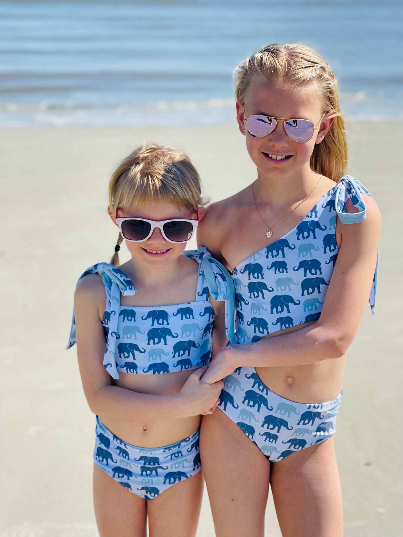 Navalora Matching Swimsuits Mommy and Me Girl's Elephants On Parade Tie Top Bikini Family Matching Swimsuit