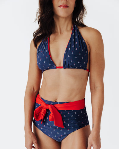 Women's Anchors Aweigh High Rise Bikini Bottom with Bow