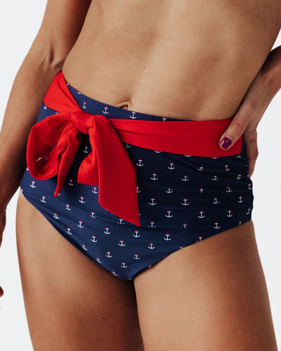 Women's Anchors Aweigh High Rise Bikini Bottom with Bow