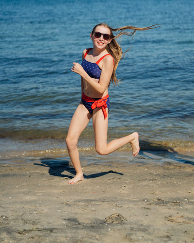 Navalora Matching Swimsuits Mommy and Me Girl's Anchors Aweigh Red White and Blue Bikini Set Swimsuit